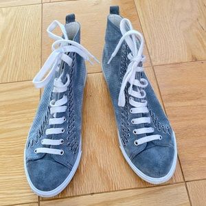 Prada suede perforated high top sneaker